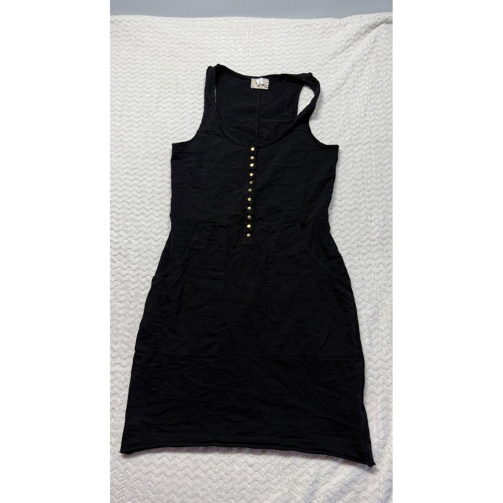 Nation LTD Womens Black Henley Snap Tank Dress Racerback Pockets XS